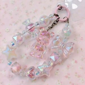 Iridescent "Dreamy Bear" Kawaii Beaded Phone Charm & Wristlet